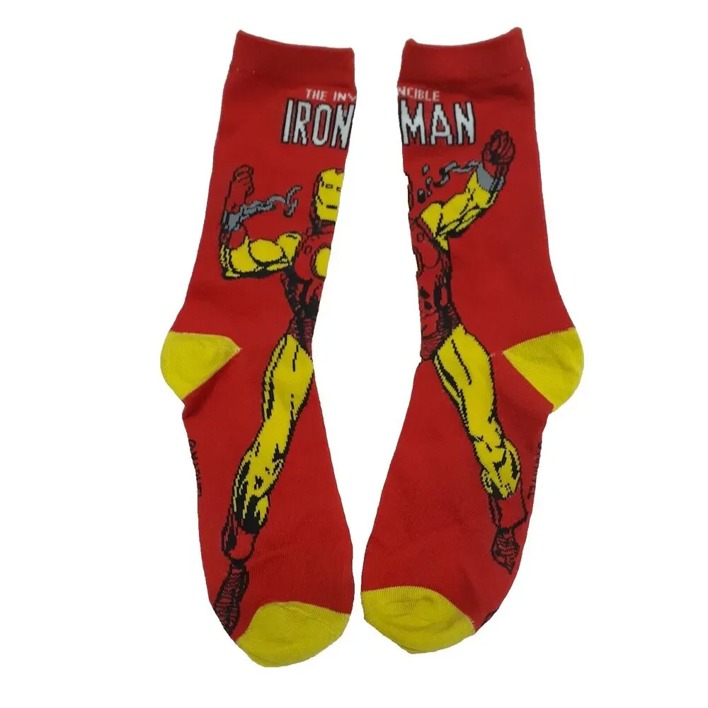 Marvel Iron Man Hulk 3-pair Cartoon Novelty Mens Adult Size 6-12 Crew Socks NWOT